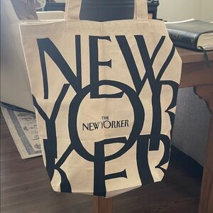 The New Yorker Canvas Tote Bag in Cream and Black
